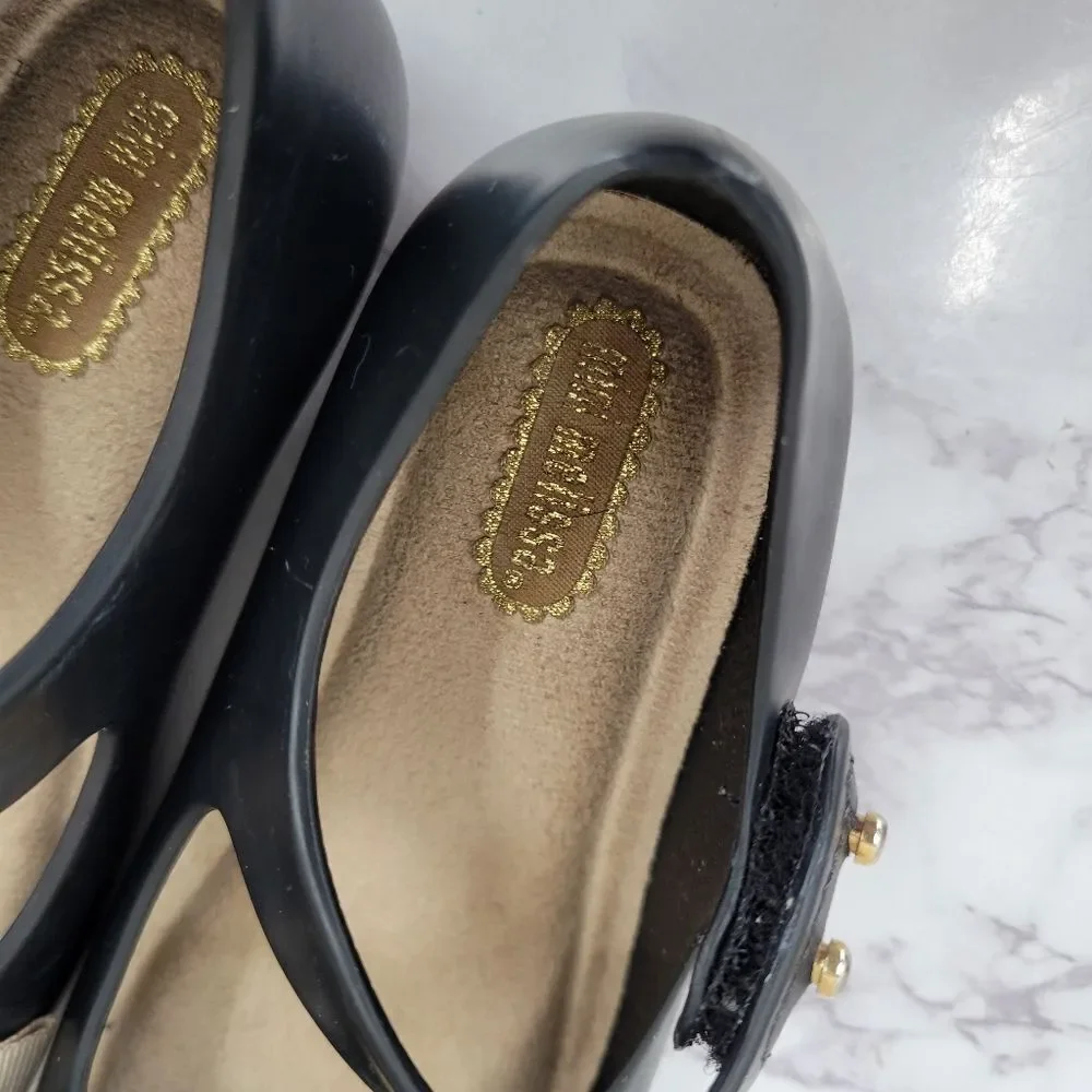 Mini Melissa Peep Toe Black Mary Jane Kids Shoes with Bow Rubber Jelly Dress